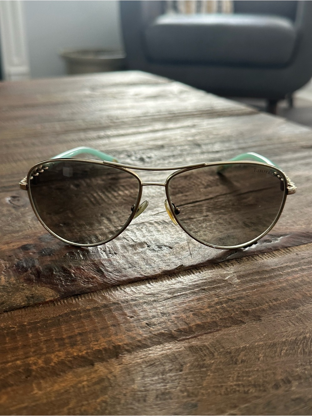 Tiffany & Co. TF3034 Aviator Sunglasses Gold Tiffany Blue Brown Gradient
